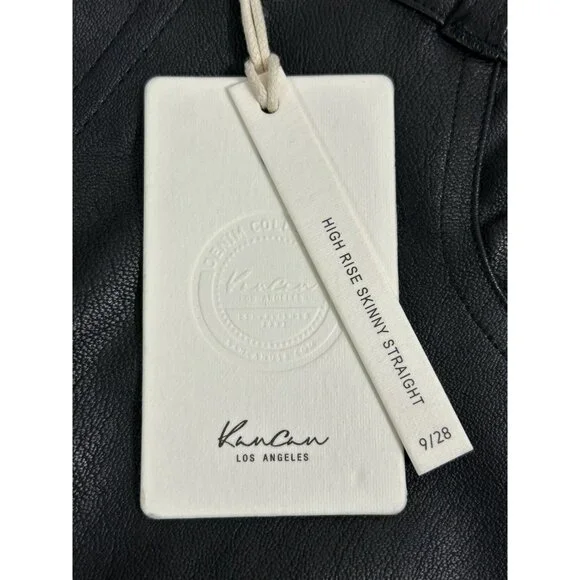 KanCan High Rise Faux Leather Skinny Straight Leg Jeans in Black - Sz 9/28 - NWT